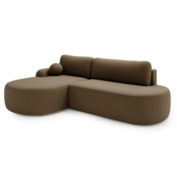 BRĄZOWY NAROŻNIK DO SALONU Z FUNKCJĄ SPANIA AGAT O W TKANINIE LAMBI - PÓŁPROFIL